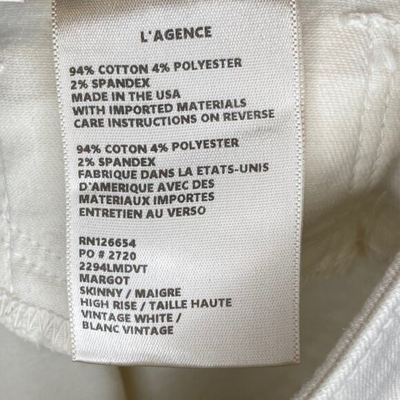 NWT L'AGENCE‎ Margot Skinny High Rise VELVET TUXEDO STRIPE Antique White Size 26 - Picture 10 of 11